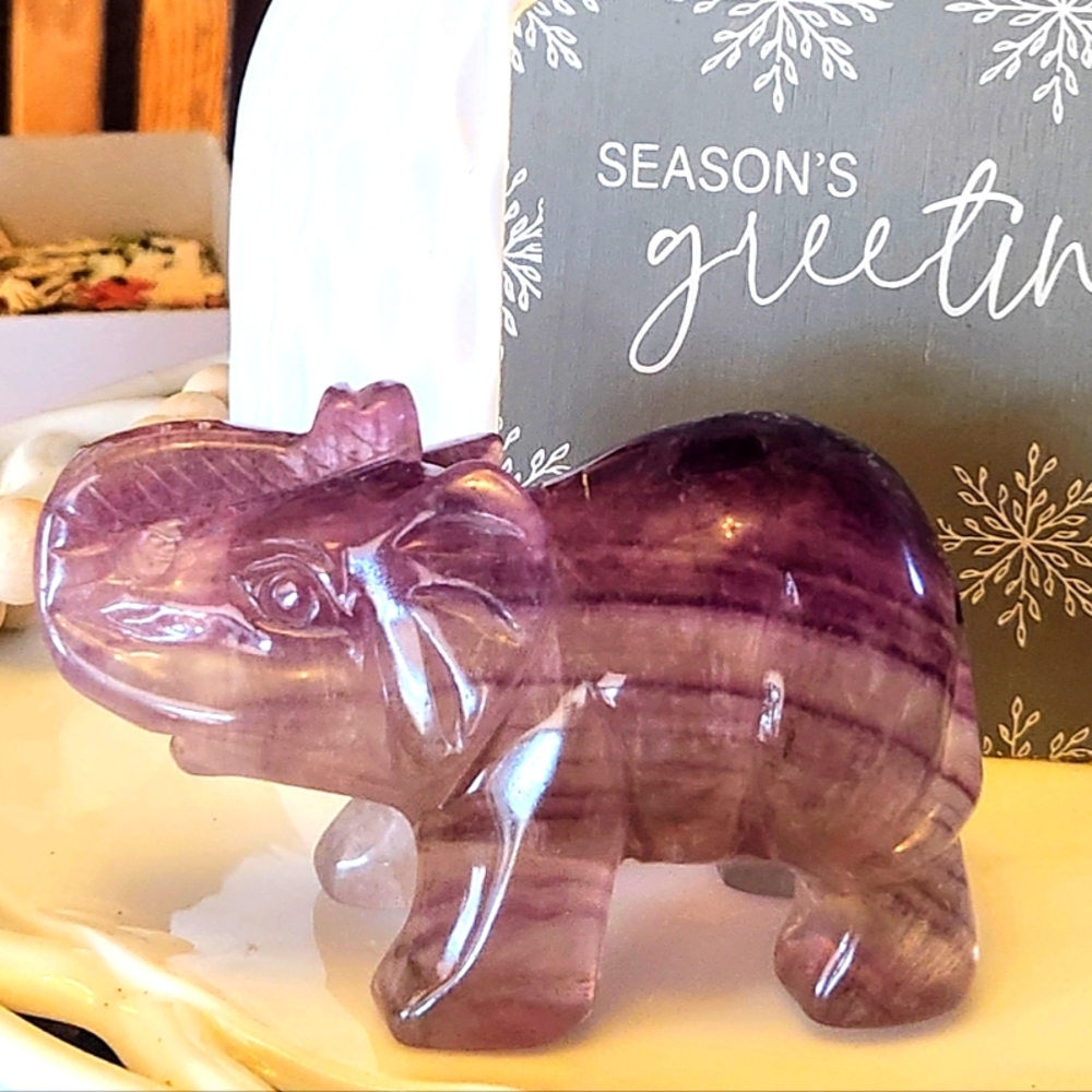 Huge Natural Purple Fluorite Elephant Crystal Carving!